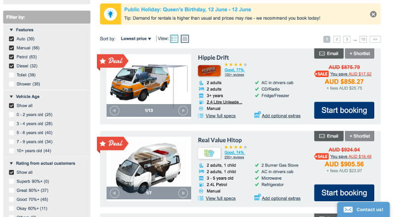 Camper huren Australie