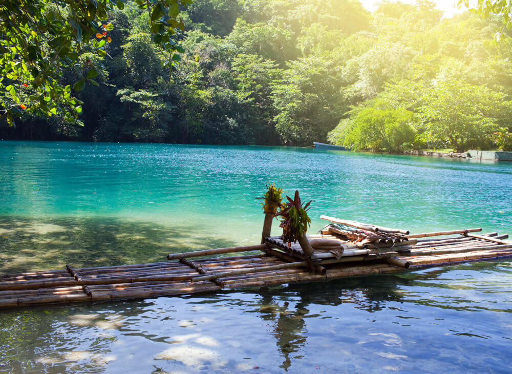 Raft on the bank of the Blue lagoon Jamaica Blue lagoon